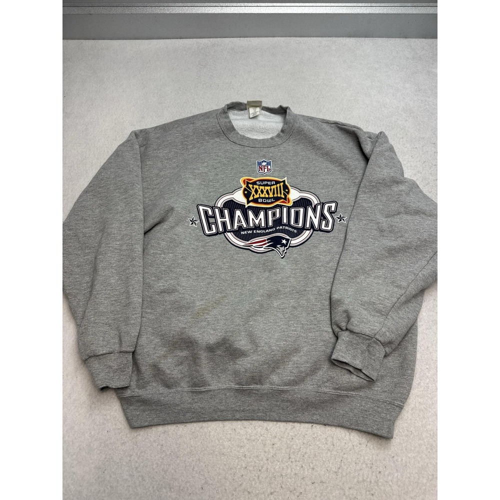 Vintage New England Patriots Sweatshirt Mens XL Gray NFL Super Bowl XXXVIII Lee